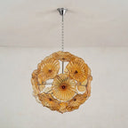 Murano-Style Amber Lotus Leaf Glass Platter Chandelier Spherical Handcrafted Art Glass Disk Pendant Light