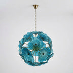 Murano-Style Blue Lotus Leaf Glass Chandelier Modern Handcrafted Art Disk Glass Pendant Light