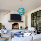 Murano-Style Blue Lotus Leaf Glass Chandelier Modern Handcrafted Art Disk Glass Pendant Light