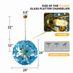 Murano-Style Blue Lotus Leaf Glass Chandelier Modern Handcrafted Art Disk Glass Pendant Light