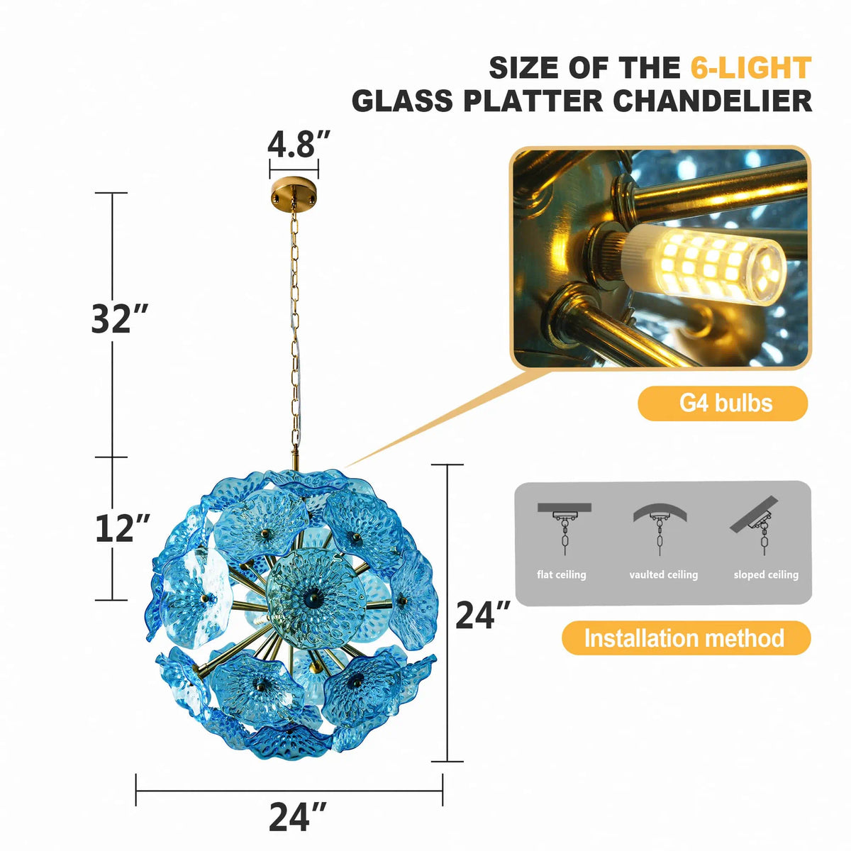 Murano-Style Blue Lotus Leaf Glass Chandelier Modern Handcrafted Art Disk Glass Pendant Light