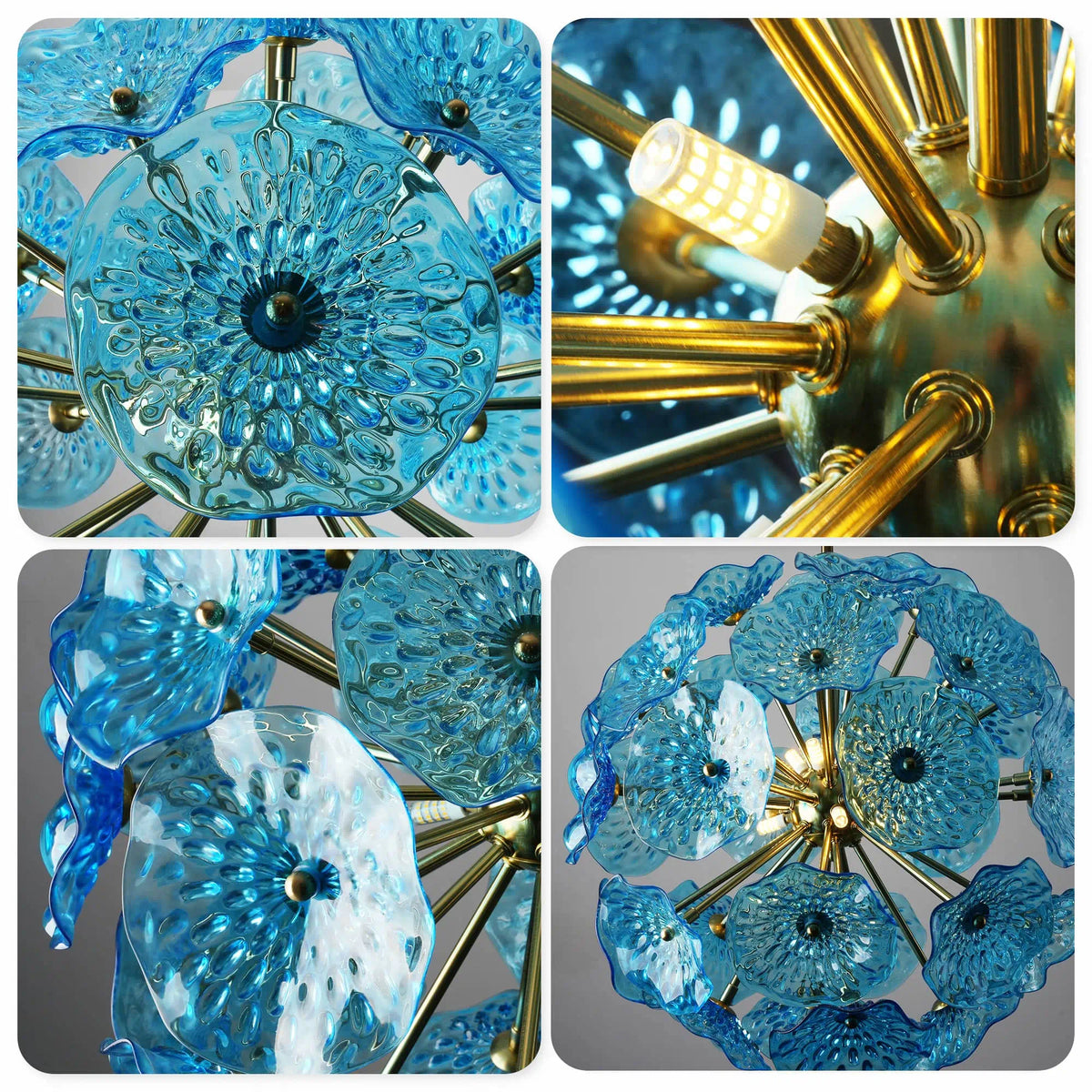 Murano-Style Blue Lotus Leaf Glass Chandelier Modern Handcrafted Art Disk Glass Pendant Light