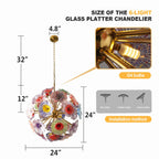 Murano-Style Colorful Lotus Leaf Glass Plate Chandelier Artistic Lotus Floral Disc Pendant Light