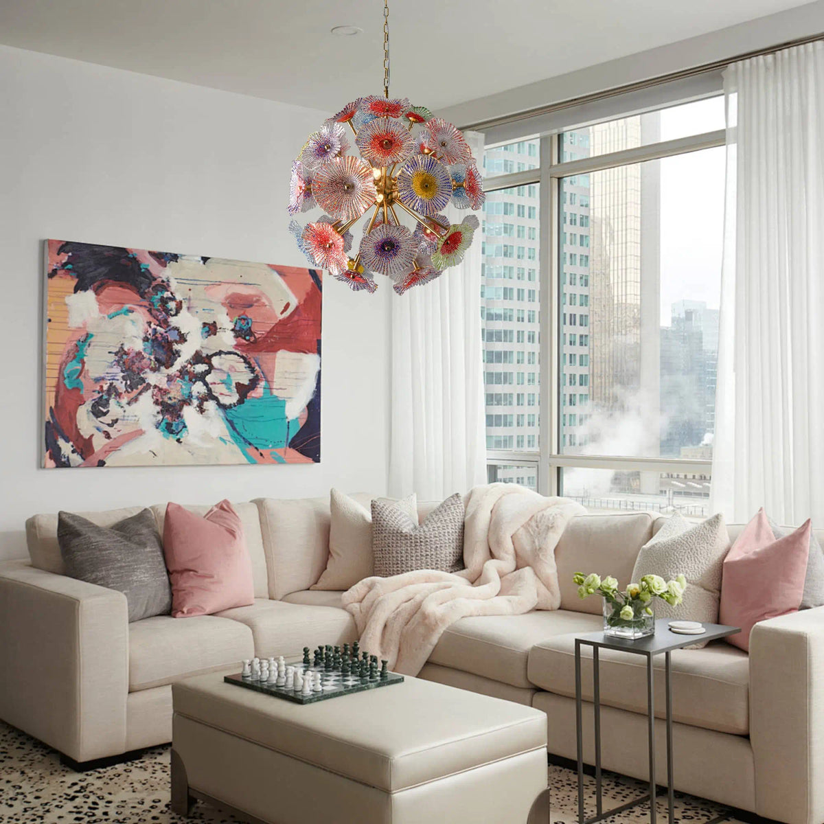 Murano-Style Colorful Lotus Leaf Glass Plate Chandelier Artistic Lotus Floral Disc Pendant Light