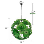 Murano-Style Green Lotus Leaf Glass Disk Chandelier Globular Handcrafted Floral Art Pendant Light