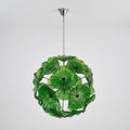 Murano-Style Green Lotus Leaf Glass Disk Chandelier Globular Handcrafted Floral Art Pendant Light
