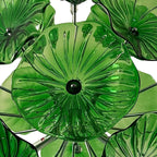 Murano-Style Green Lotus Leaf Glass Disk Chandelier Globular Handcrafted Floral Art Pendant Light