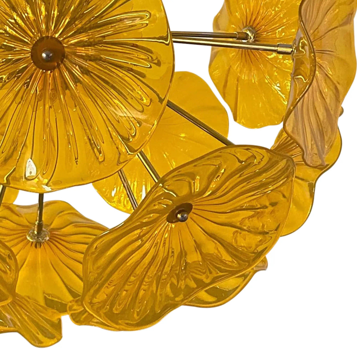 Murano-Style Yellow Lotus Leaf Glass Platter Chandelier Handcrafted Modern Art Glass Disk Pendant Light