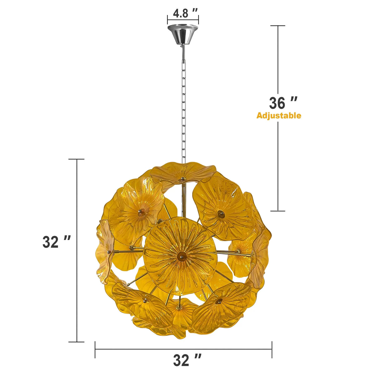Murano-Style Yellow Lotus Leaf Glass Platter Chandelier Handcrafted Modern Art Glass Disk Pendant Light