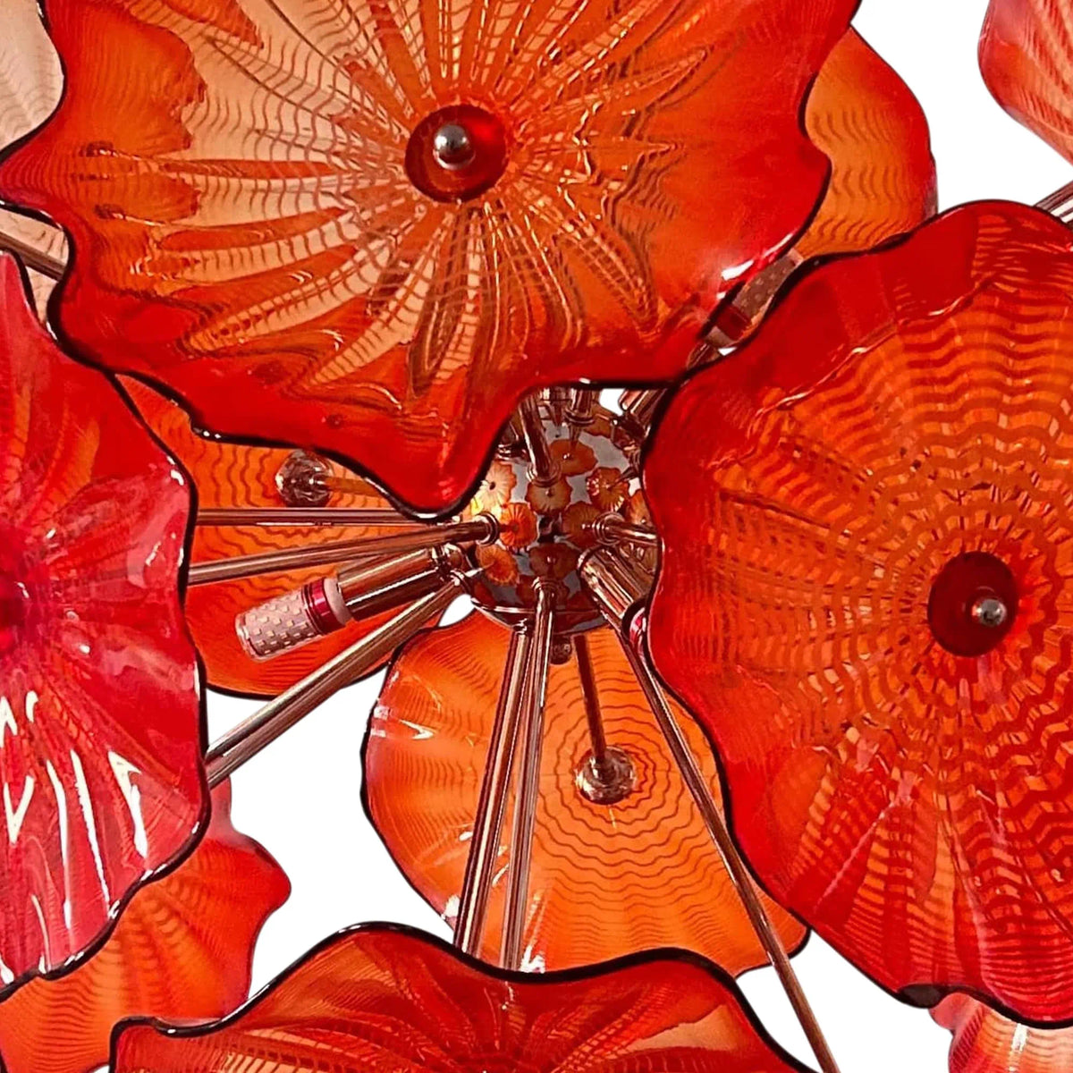 Murano-Style Red Lotus Leaf Glass Platter Chandelier Spherical Art Glass Disk Pendant Light