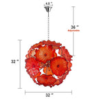 Murano-Style Red Lotus Leaf Glass Platter Chandelier Spherical Art Glass Disk Pendant Light