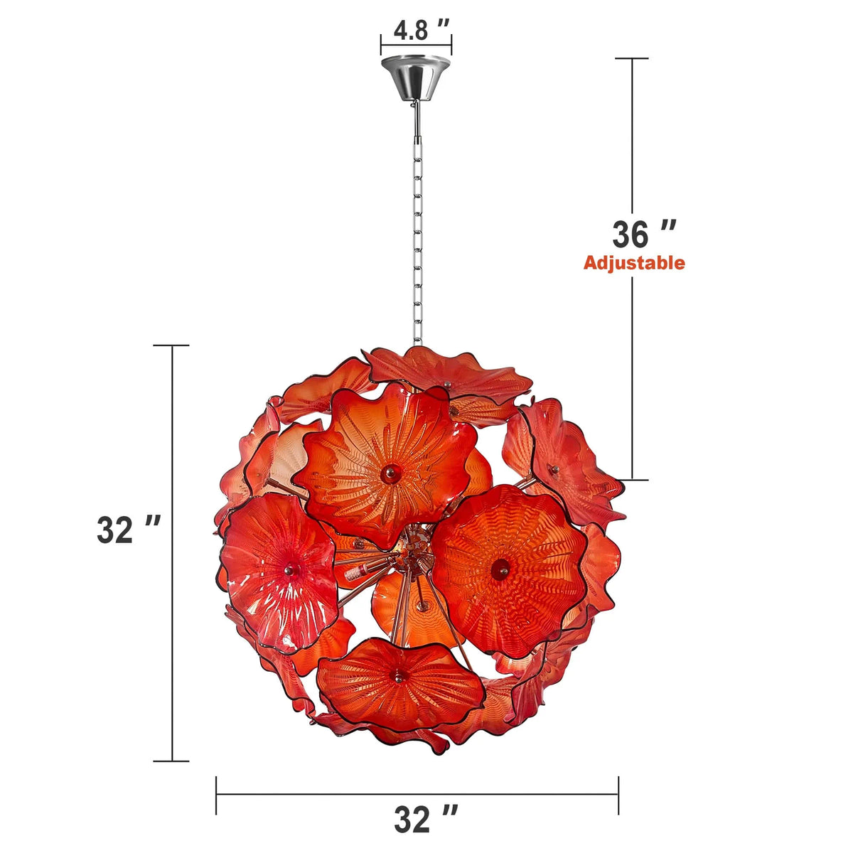 Murano-Style Red Lotus Leaf Glass Platter Chandelier Spherical Art Glass Disk Pendant Light