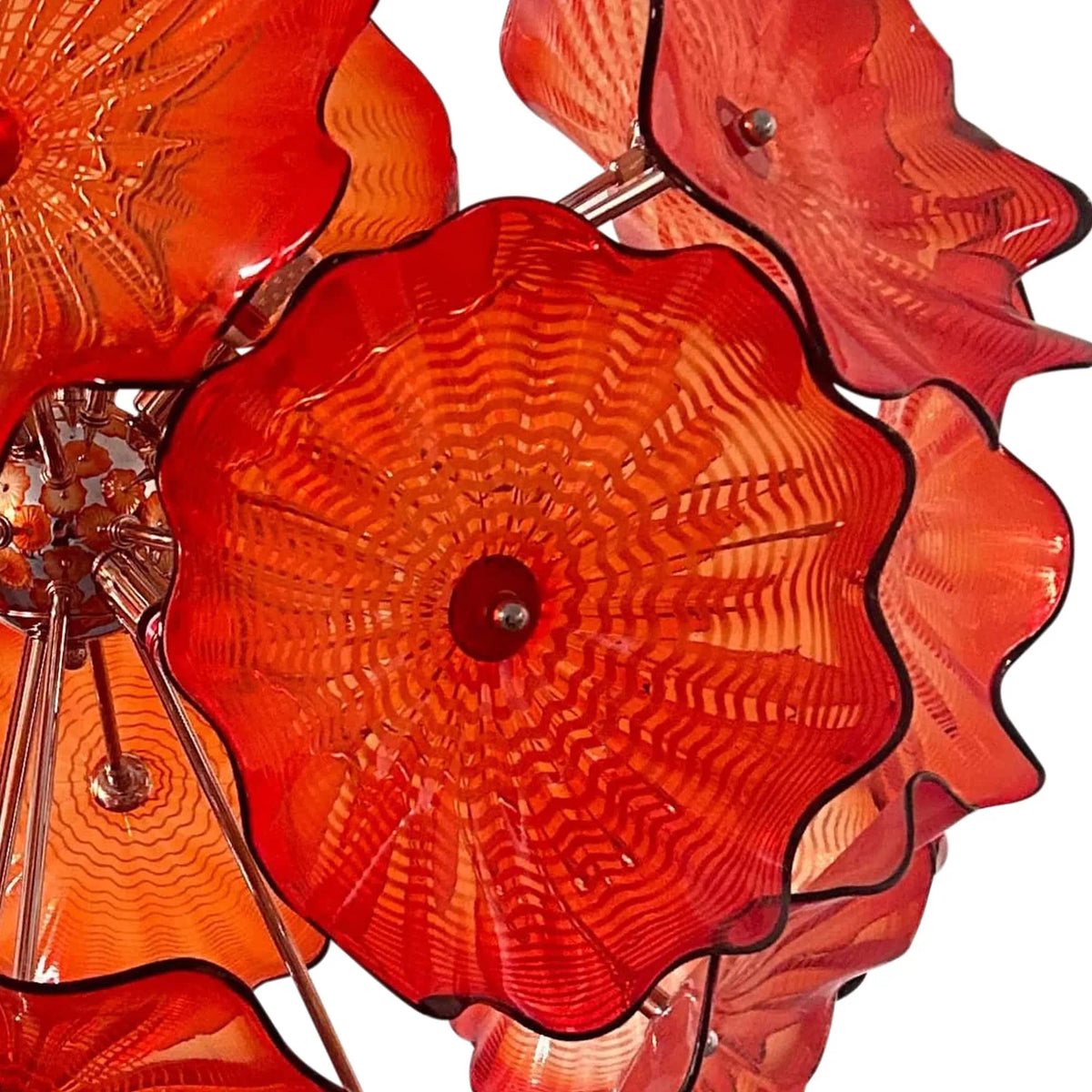 Murano-Style Red Lotus Leaf Glass Platter Chandelier Spherical Art Glass Disk Pendant Light