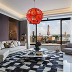 Murano-Style Red Lotus Leaf Glass Platter Chandelier Spherical Art Glass Disk Pendant Light