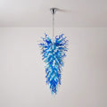 Extra Large Blue White Blown Glass Chandelier Grand Arctic Cascade Inverted Cone Art Pendant Light