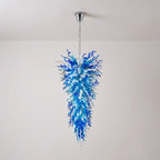Extra Large Blue White Blown Glass Chandelier Grand Arctic Cascade Inverted Cone Art Pendant Light