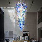 Extra Large Blue White Blown Glass Chandelier Grand Arctic Cascade Inverted Cone Art Pendant Light