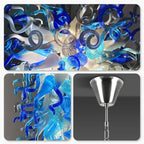 Extra Large Blue White Blown Glass Chandelier Grand Arctic Cascade Inverted Cone Art Pendant Light