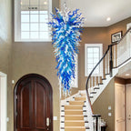 Extra Large Blue White Blown Glass Chandelier Grand Arctic Cascade Inverted Cone Art Pendant Light