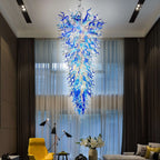 Extra Large Blue White Blown Glass Chandelier Grand Arctic Cascade Inverted Cone Art Pendant Light