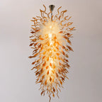 Large Blown Glass Waterfall Chandelier White With Amber End Artistic Sculptural Pendant Light For Hotels Foyer Staircase