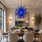 Ocean Blue Murano-Inspired Hand-Blown Glass Starburst Chandelier Artisan Sputnik Pendant Lamp