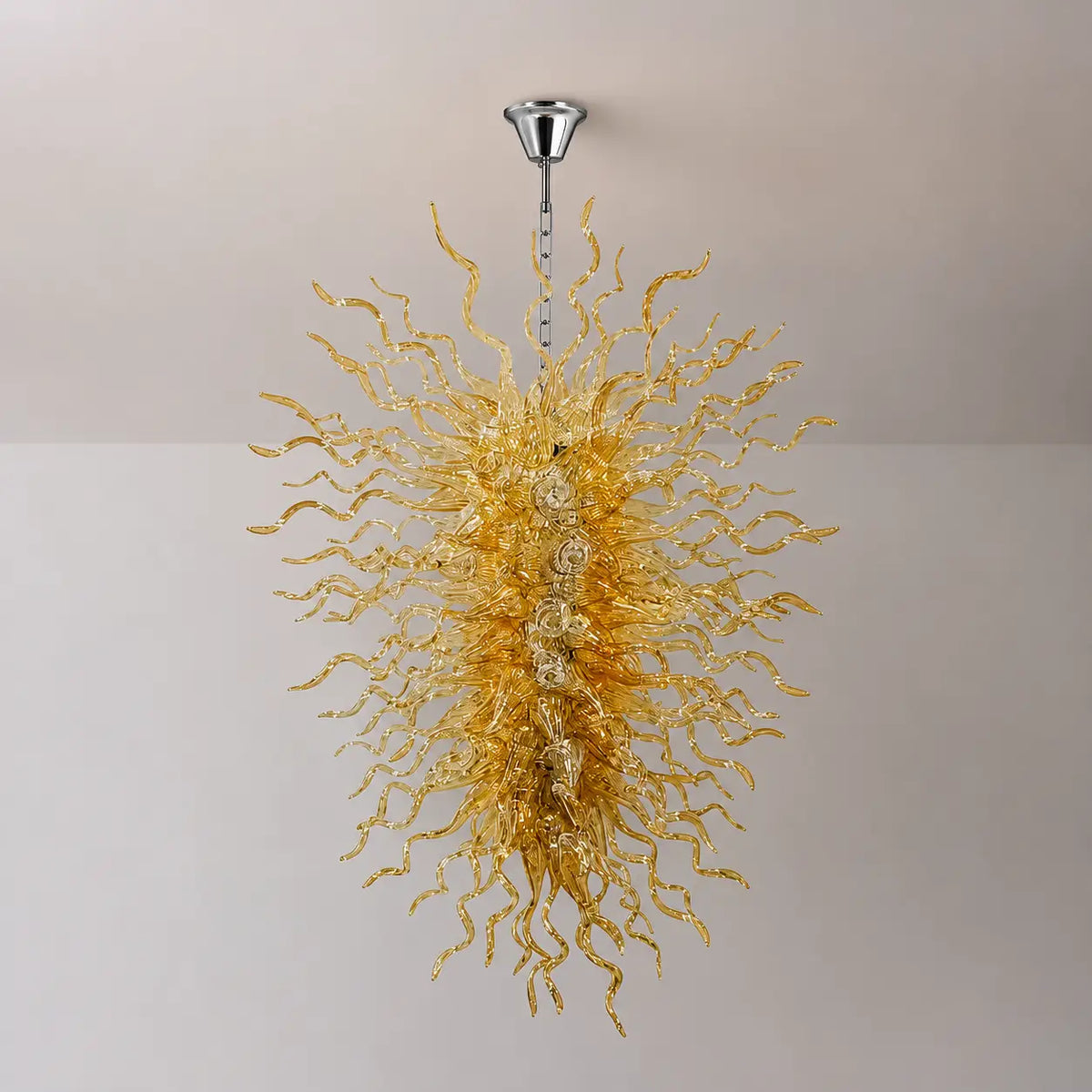 Large Amber Blown Glass Art Chandelier Chihuly Style Sculptural Coral-Inspired Pendant Light