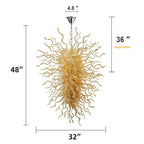 Large Amber Blown Glass Art Chandelier Chihuly Style Sculptural Coral-Inspired Pendant Light