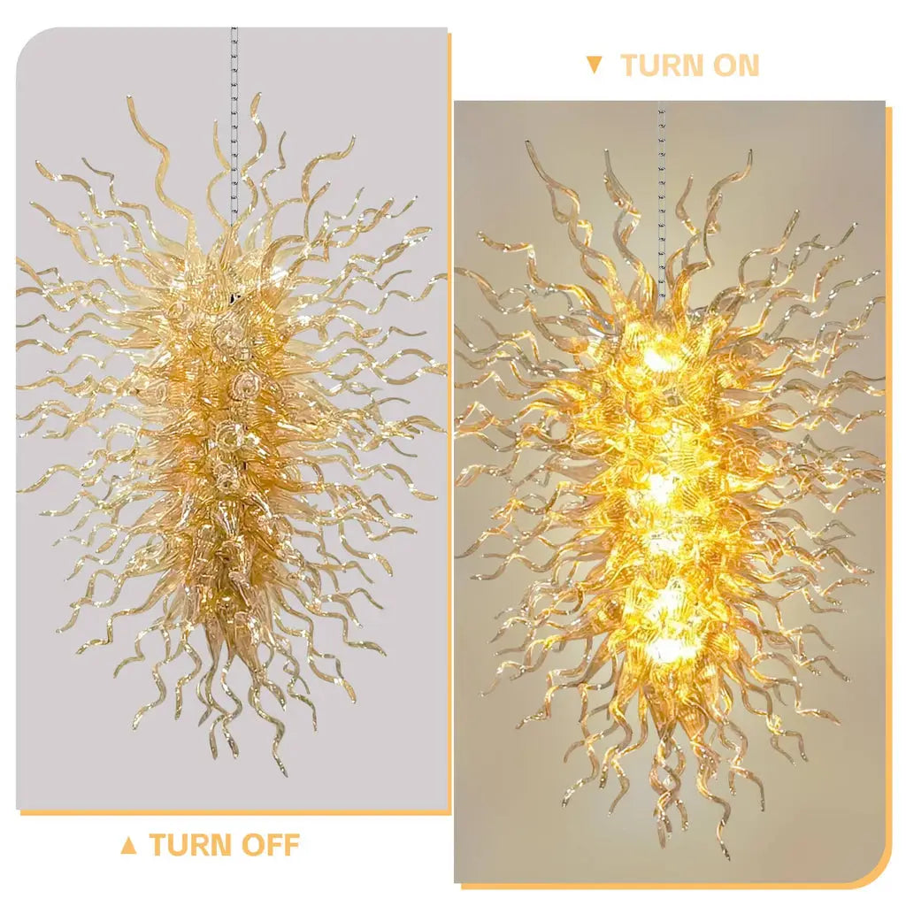Large Amber Blown Glass Art Chandelier Chihuly Style Sculptural Coral-Inspired Pendant Light