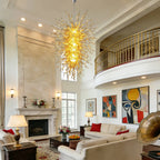 Large Amber Blown Glass Art Chandelier Chihuly Style Sculptural Coral-Inspired Pendant Light