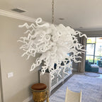 Chihuly-Style Artisan Blown Glass Chandelier Modern Minimalist Milk White Pendant Light