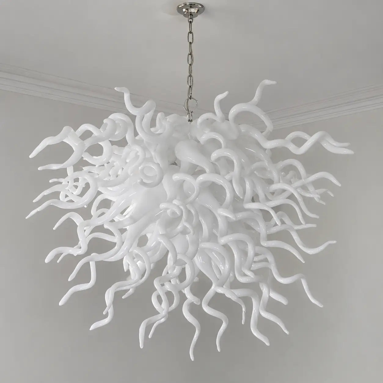 Chihuly-Style Artisan Blown Glass Chandelier Modern Minimalist Milk White Pendant Light