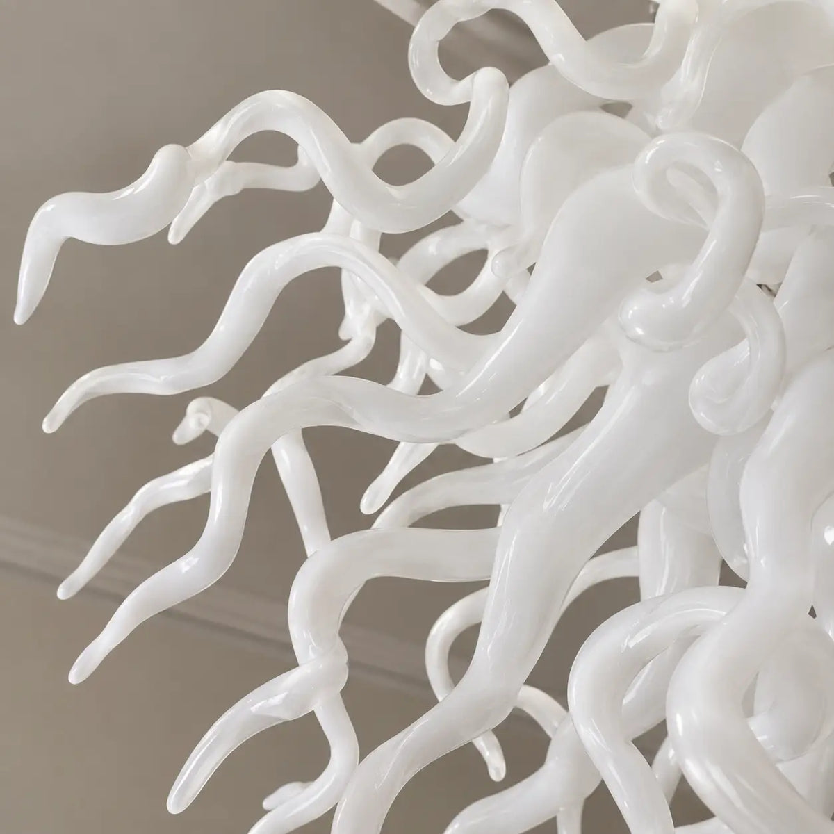Chihuly-Style Artisan Blown Glass Chandelier Modern Minimalist Milk White Pendant Light