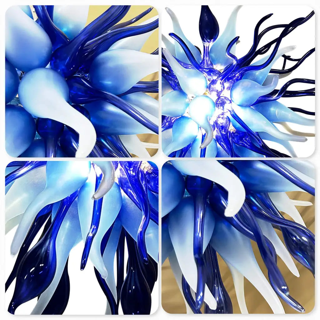 Modern Blue Sputnik Starburst Blown Glass Chandelier Sea Urchin Inspired Pendant Light