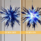 Modern Blue Sputnik Starburst Blown Glass Chandelier Sea Urchin Inspired Pendant Light