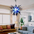 Modern Blue Sputnik Starburst Blown Glass Chandelier Sea Urchin Inspired Pendant Light