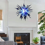 Modern Blue Sputnik Starburst Blown Glass Chandelier Sea Urchin Inspired Pendant Light