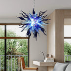 Modern Blue Sputnik Starburst Blown Glass Chandelier Sea Urchin Inspired Pendant Light