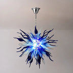 Modern Blue Sputnik Starburst Blown Glass Chandelier Sea Urchin Inspired Pendant Light