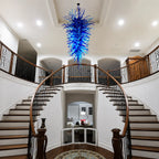 Large Oceanic Style Blown Glass Art Chandelier Blue Sculptural Pendant Light For Grand Entryways Hotel Lobbies