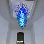 Large Oceanic Style Blown Glass Art Chandelier Blue Sculptural Pendant Light For Grand Entryways Hotel Lobbies