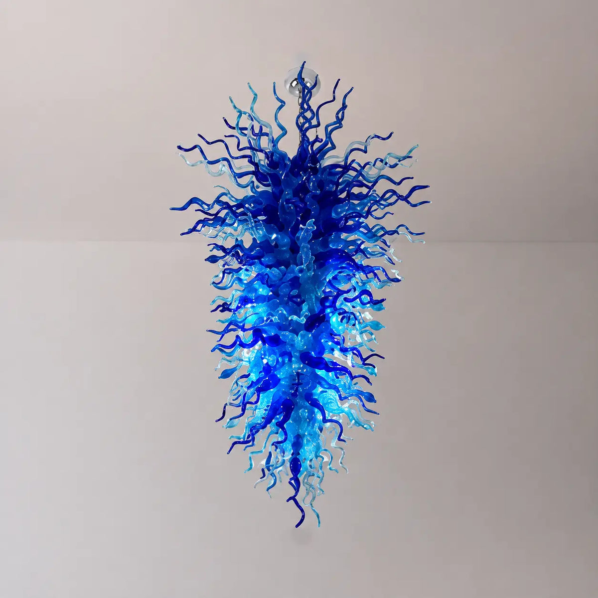 Large Oceanic Style Blown Glass Art Chandelier Blue Sculptural Pendant Light For Grand Entryways Hotel Lobbies