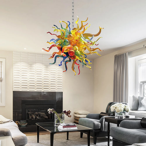 Hand-Blown Art Glass Chandelier Rainbow Pendant light Multi Color Glass Sculpture Hanging Lamp