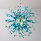Chihuly-Style Chandelier Blue & Grey Blown Glass Art Hanging Light Luxury Murano Sculpture Glass Pendant Lamp