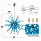 Chihuly-Style Chandelier Blue & Grey Blown Glass Art Hanging Light Luxury Murano Sculpture Glass Pendant Lamp