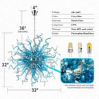 Chihuly-Style Chandelier Blue & Grey Blown Glass Art Hanging Light Luxury Murano Sculpture Glass Pendant Lamp
