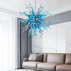Chihuly-Style Chandelier Blue & Grey Blown Glass Art Hanging Light Luxury Murano Sculpture Glass Pendant Lamp