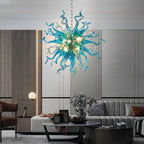 Chihuly-Style Chandelier Blue & Grey Blown Glass Art Hanging Light Luxury Murano Sculpture Glass Pendant Lamp