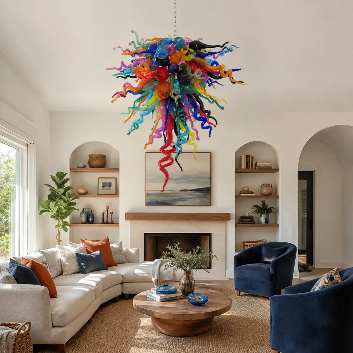 Kaleidoscope Multicolor Hand-Blown Glass Chandelier Artisan Murano-Style Sculptural Pendant Light