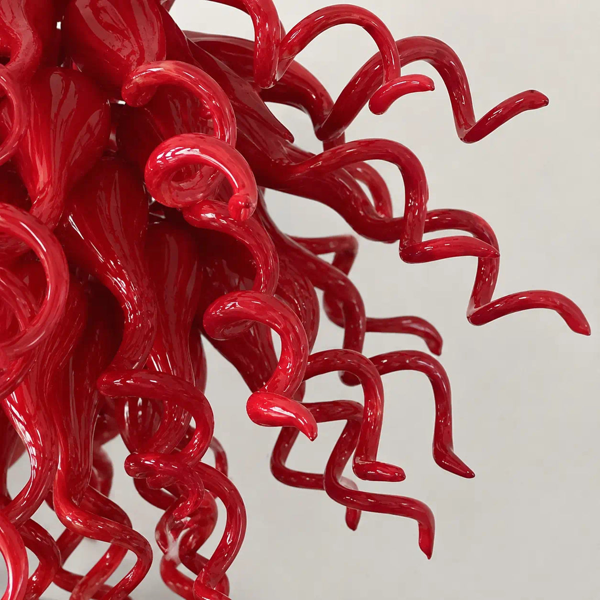 Crimson Flame Hand-Blown Glass Chandelier Red Twisted Glass Sculptural Artistic Pendant Light